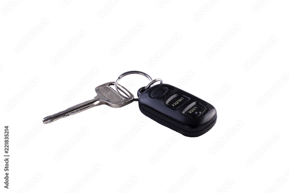 Old Car Key With Lock Unlock Control On White Background