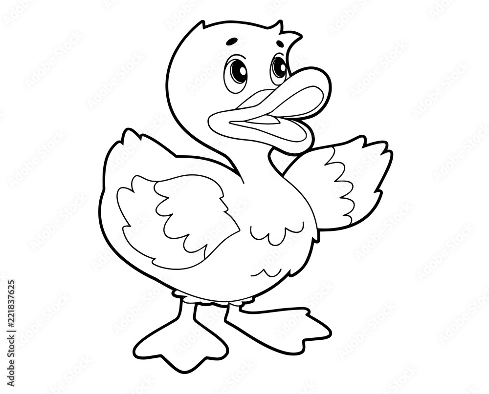 cartoon scene with happy duck on white background - vector coloring page -  illustration for children Stock Vector | Adobe Stock