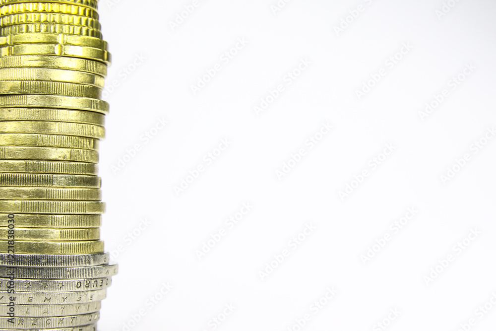 stacks of coins on white background