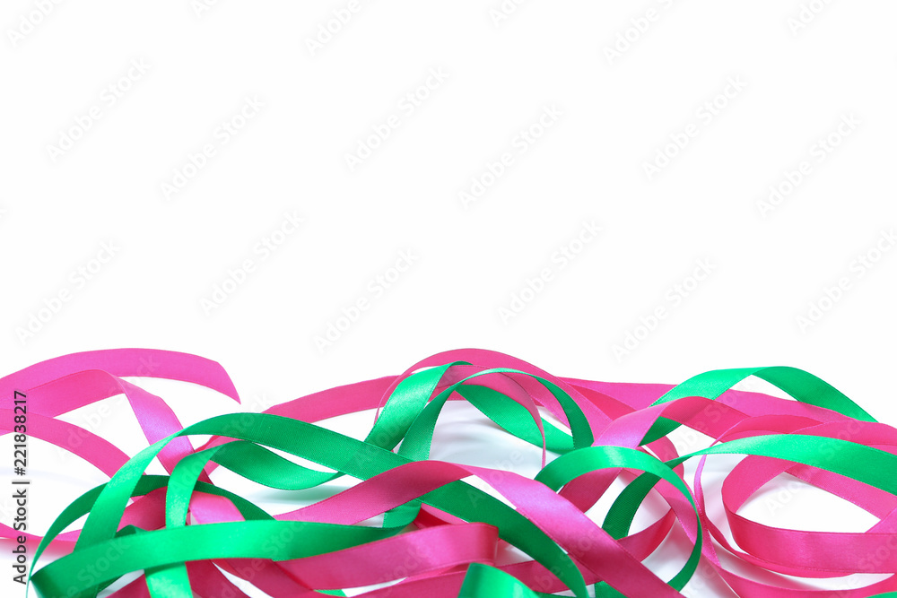 Green and Pink Ribbon fabric design decoration element for holiday festive greeting card Green and Pink Ribbon fabric design decoration element for holiday festive greeting card