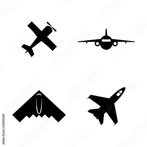 Airplanes, Planes. Simple Related Vector Icons Set for Video, Mobile Apps, Web Sites, Print Projects and Your Design. Airplanes, Planes icon Black Flat Illustration on White Background.