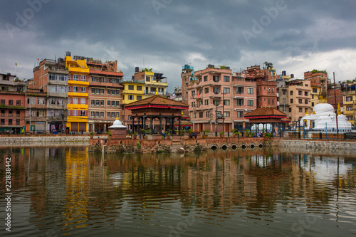 View of old buildings and lake in Patan, Nepal