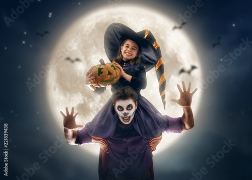 family celebrating Halloween