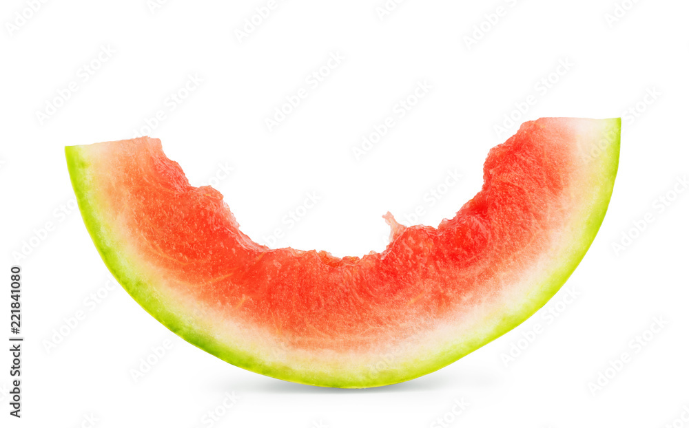 Bitten slice of watermelon on white background Bitten slice of watermelon on white background