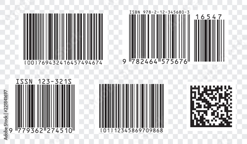 Bar code icon. Set of Modern Flat Barcode.  Can be use as a template for Products. Mockup. Vector. photo