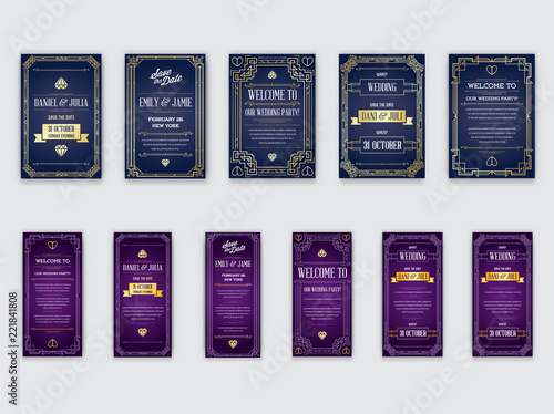 Big Set of Great Quality Style Invitation in Art Deco or Nouveau Epoch 1920's Gangster Era Collection Vector