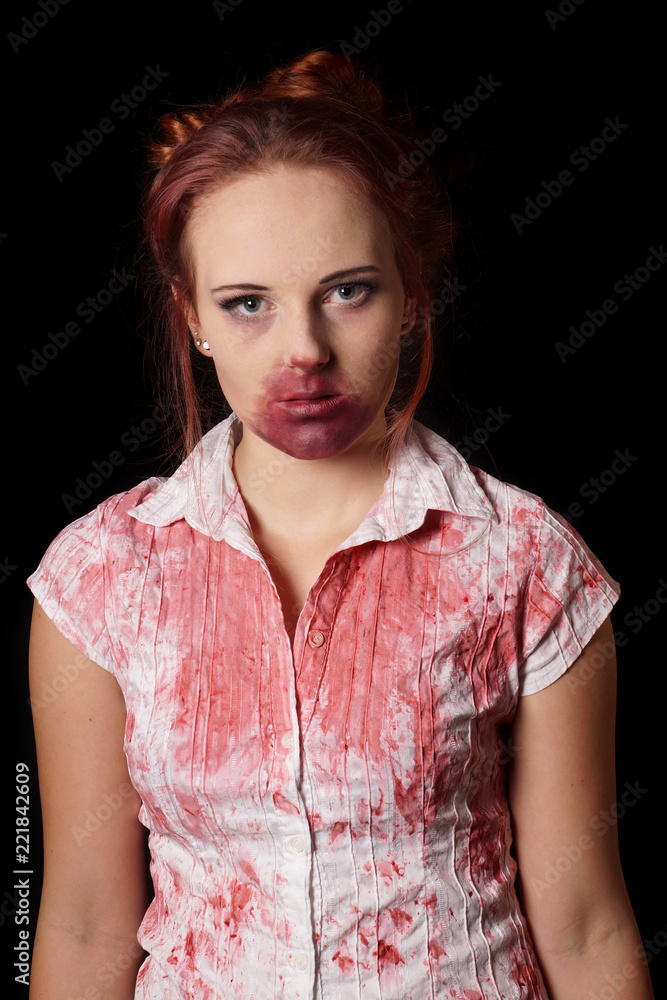 female zombie with blood splatter female zombie with blood splatter