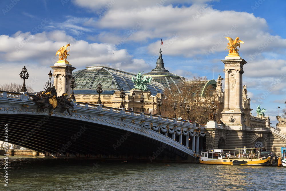 Fototapeta premium Beautiful view on the pont Alexandre III and the Grand Palais (Great palace) in Paris