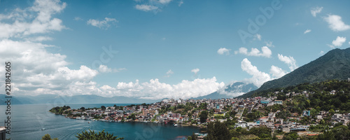 Bay of San Pedro La Laguna, a party tourist town on the coast of Lake Atitlán in Guatemala