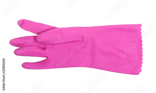 Clean pink rubber glove isolated on white background 