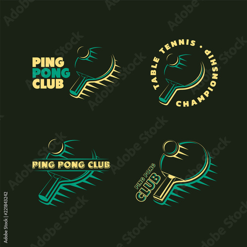 Set of vintage ping pong club and table tennis tournament logos, labels and badges.