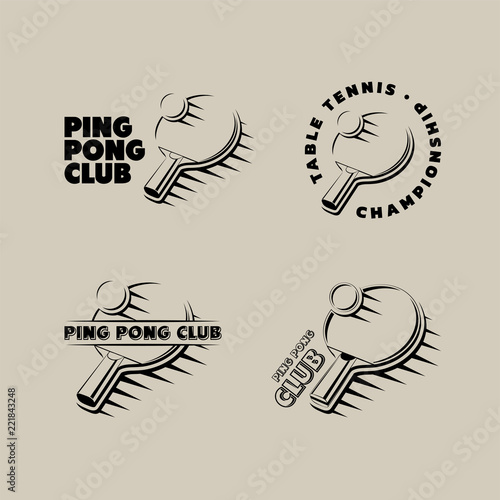 Set of vintage ping pong club and table tennis tournament logos, labels and badges.