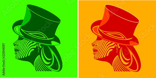 Girl in the cylinder logo vector color illustrations