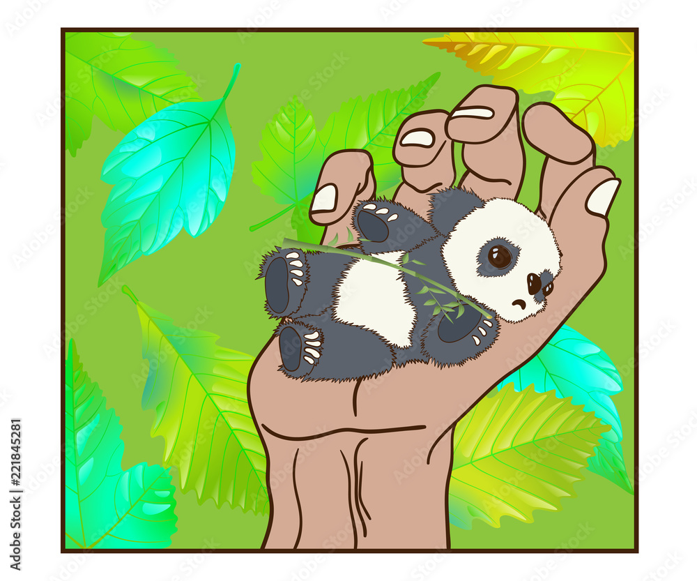 Panda in hand. Vector illustration of a small panda which lies on the ...
