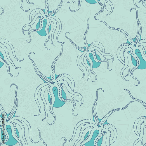 Seamless octopus vector pattern, perfect for wallpaper, scrapbooking, textile and gift wrapping paper