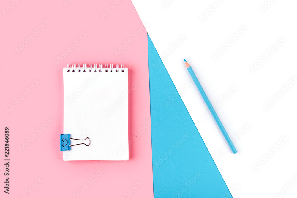 Top view of Blank notebook on colorful background Top view of Blank notebook on colorful background