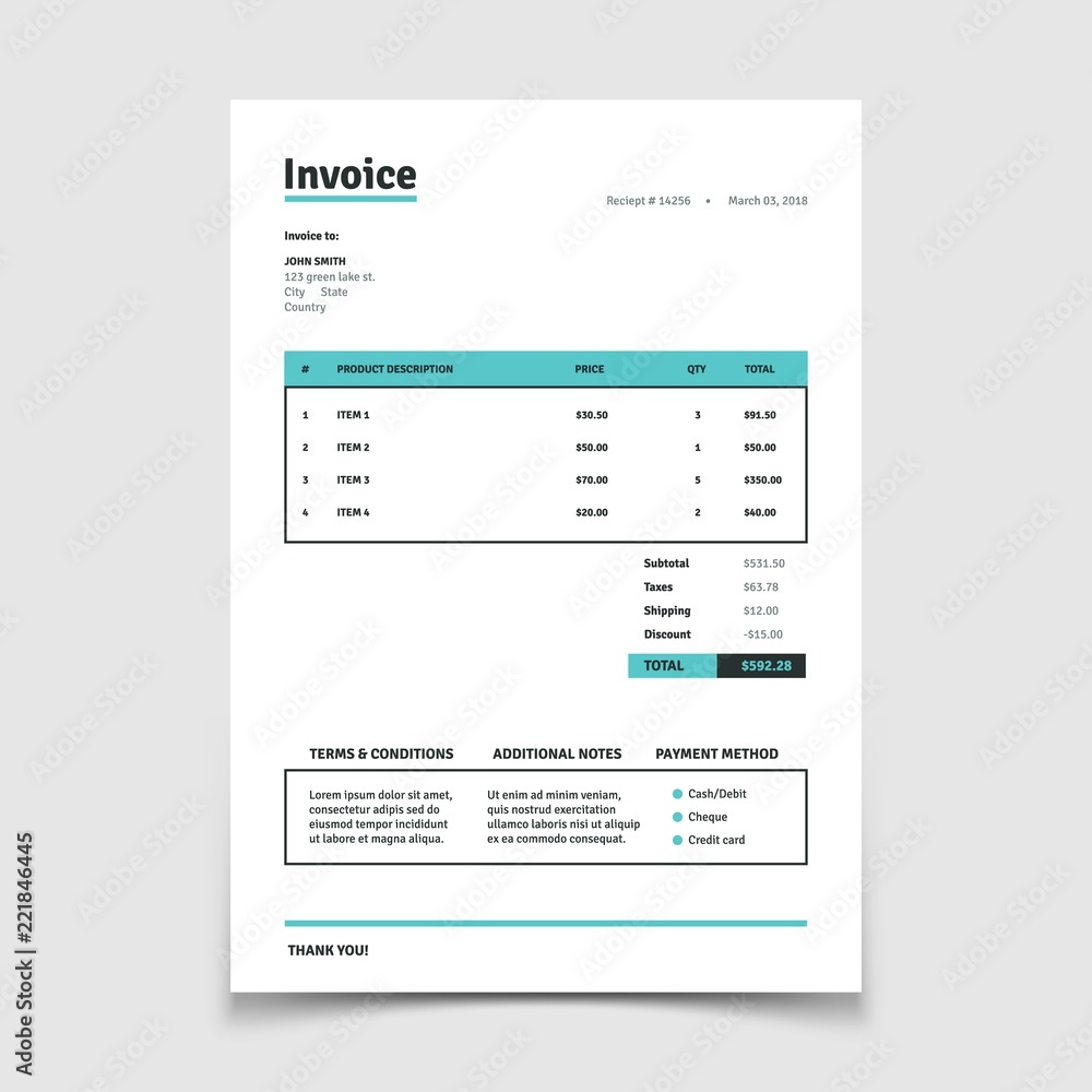 Quotation invoice template. Paper bill form vector design. Illustration of invoice calculation shipping and tax, payable bookkeeping Quotation invoice template. Paper bill form vector design. Illustration of invoice calculation shipping and tax, payable bookkeeping