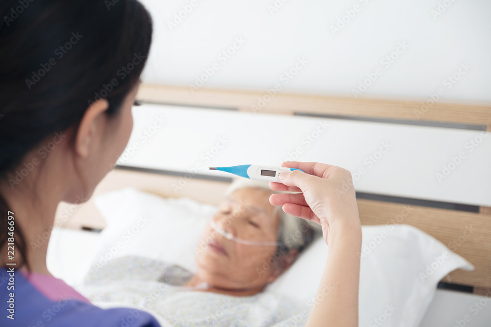 Nurse Checking Sick Patient s Body Temperature Fever Old Asian nurse-checking-sick-patient-s-body-temperature-fever-old-asian