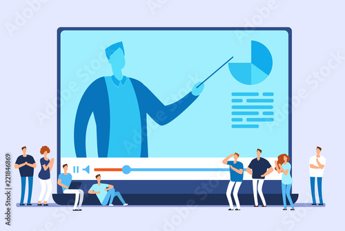 Online education. Video tutorials, internet training and web course vector concept. Illustration of education training, internet web video e-learning