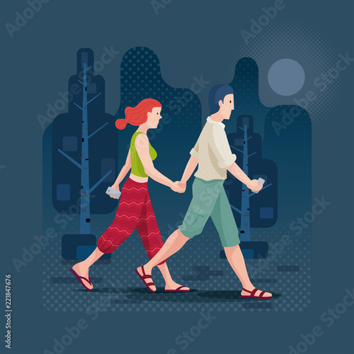 Young couple walking in the park
