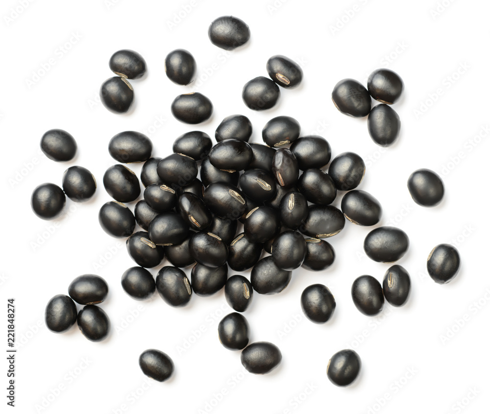 raw black bean isolated on white, top view raw black bean isolated on white, top view
