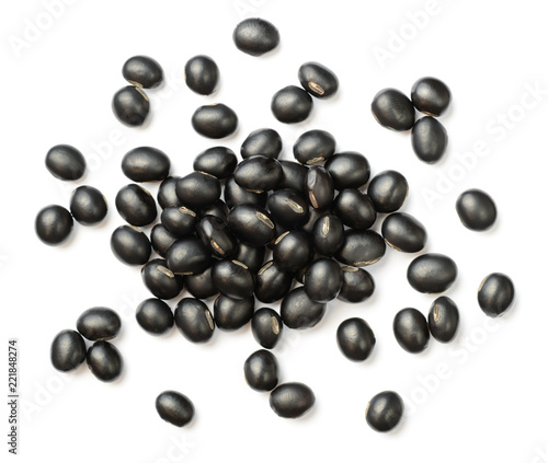 raw black bean isolated on white  top view