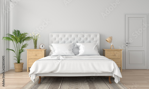 white bedroom interior for mockup, 3D rendering photo