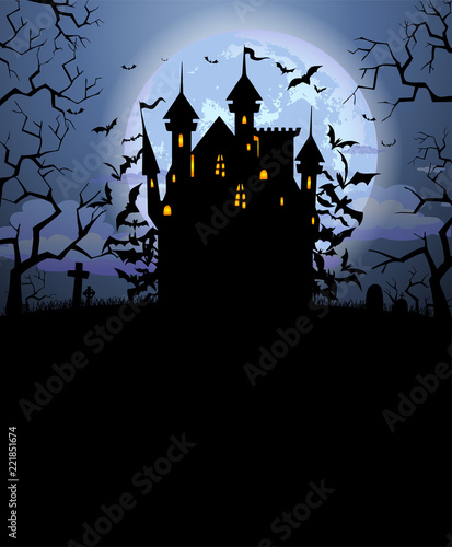 Halloween background with scary Dracula castle
