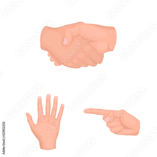 Hand gesture cartoon icons in set collection for design. Palm and finger vector symbol stock web illustration.
