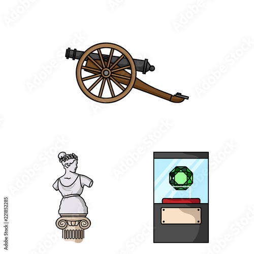 Museum and gallery cartoon icons in set collection for design. Storage and exhibition of showpiece vector symbol stock web illustration.