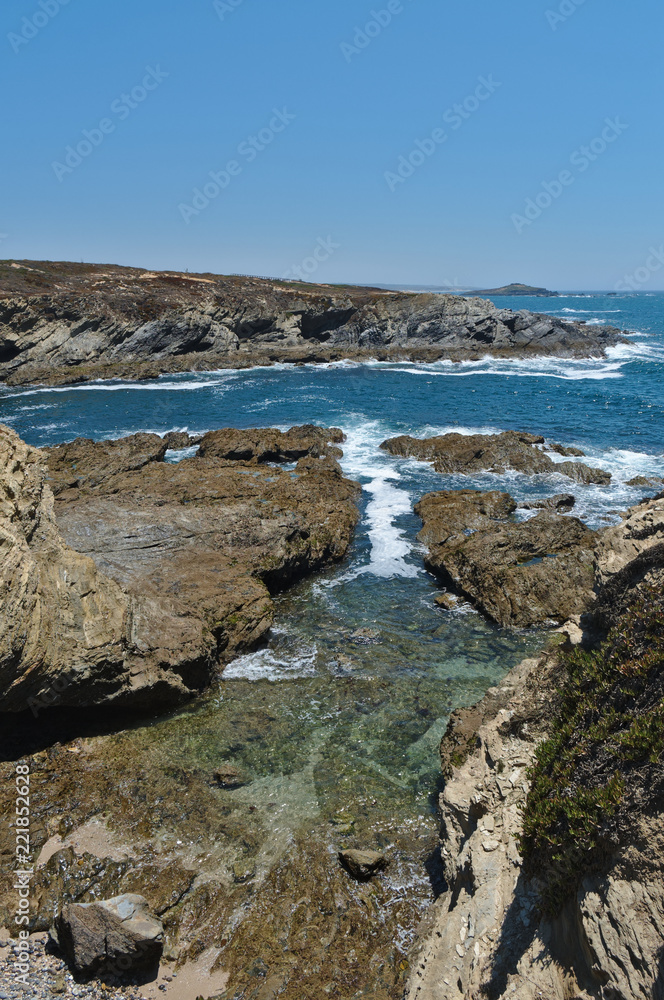 Pessegueiro Island, rocks and cliffs in Porto Covo. Alentejo, Portugal