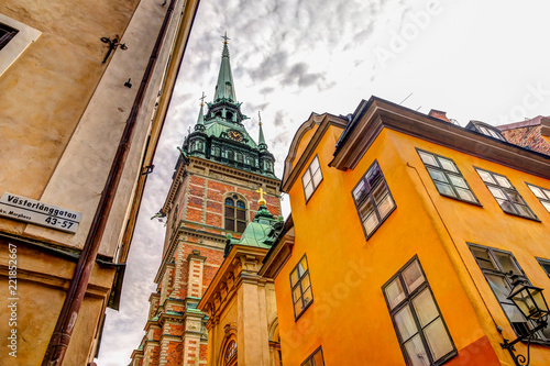 Canvas Print Iconic Stockholm buildings from below