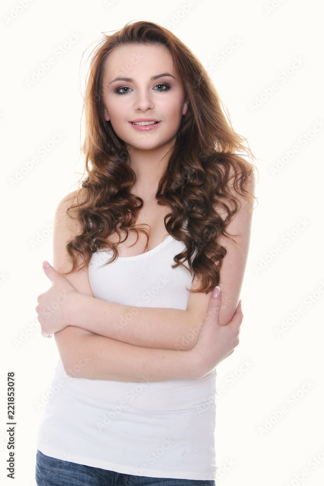 Beautiful Woman Portrait. Beauty Girl. Fresh Skin.Isolated on a White Background. Beautiful Woman Portrait. Beauty Girl. Fresh Skin.Isolated on a White Background.