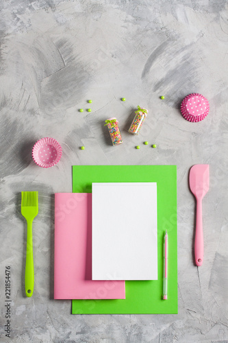 Cooking baking for kids flat lay background for recipe