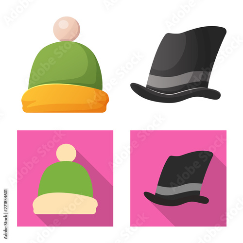 Vector design of headgear and cap logo. Collection of headgear and accessory vector icon for stock.