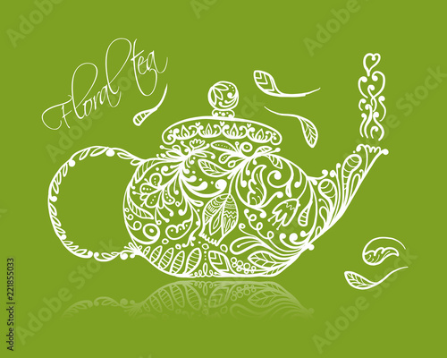 Teapot sketch with green tea for your design