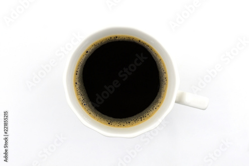 Top view of coffee cup on white background