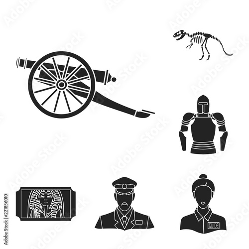 Museum and gallery black icons in set collection for design. Storage and exhibition of showpiece vector symbol stock web illustration.
