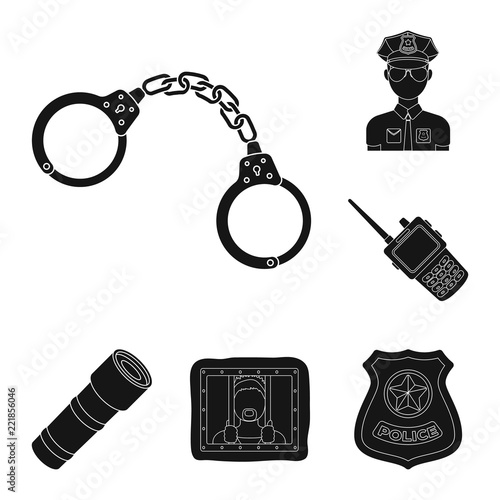 Police, Department black icons in set collection for design.Detective and accessories vector symbol stock web illustration.