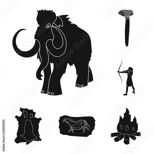 Life in the Stone Age black icons in set collection for design. Ancient people vector symbol stock web illustration.