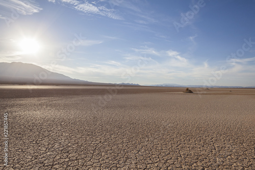 Late afternoon view of dry lake close to Death Valley National Park in California's Mojave desert. 