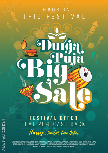 Durga Puja Festival Big Sale Poster Design Background Template A4 Size