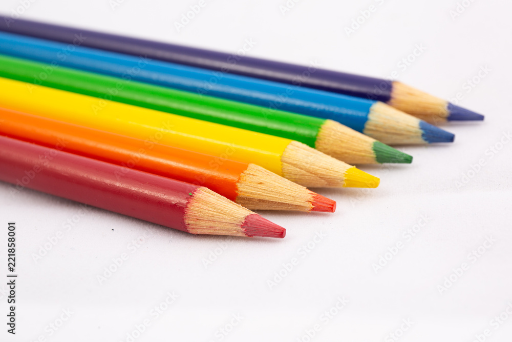 color pencils at an angle isolated on white background color pencils at an angle isolated on white background