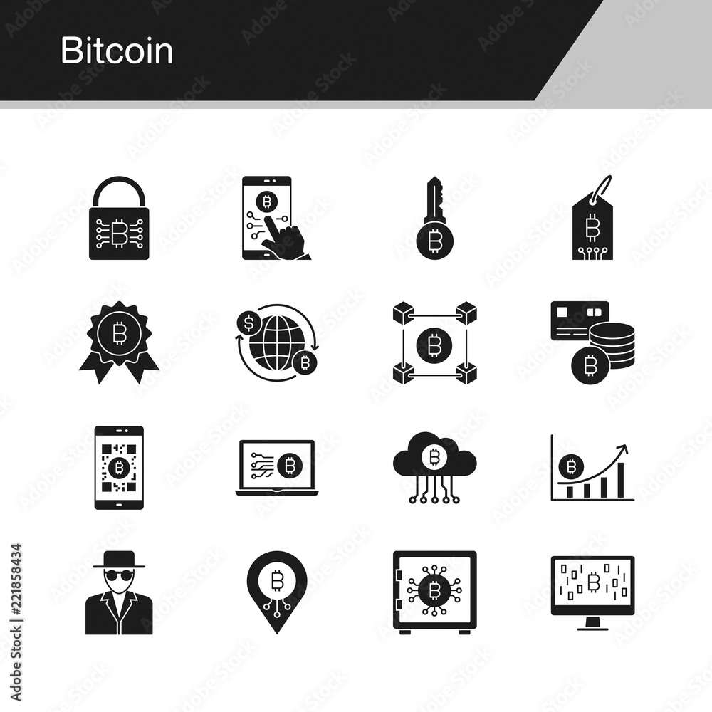 Bitcoin icons. Design for presentation, graphic design, mobile application, web design, infographics.