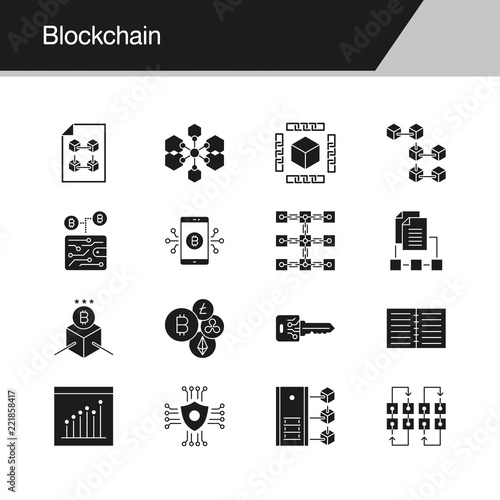 Blockchain icons. Design for presentation, graphic design, mobile application, web design, infographics.