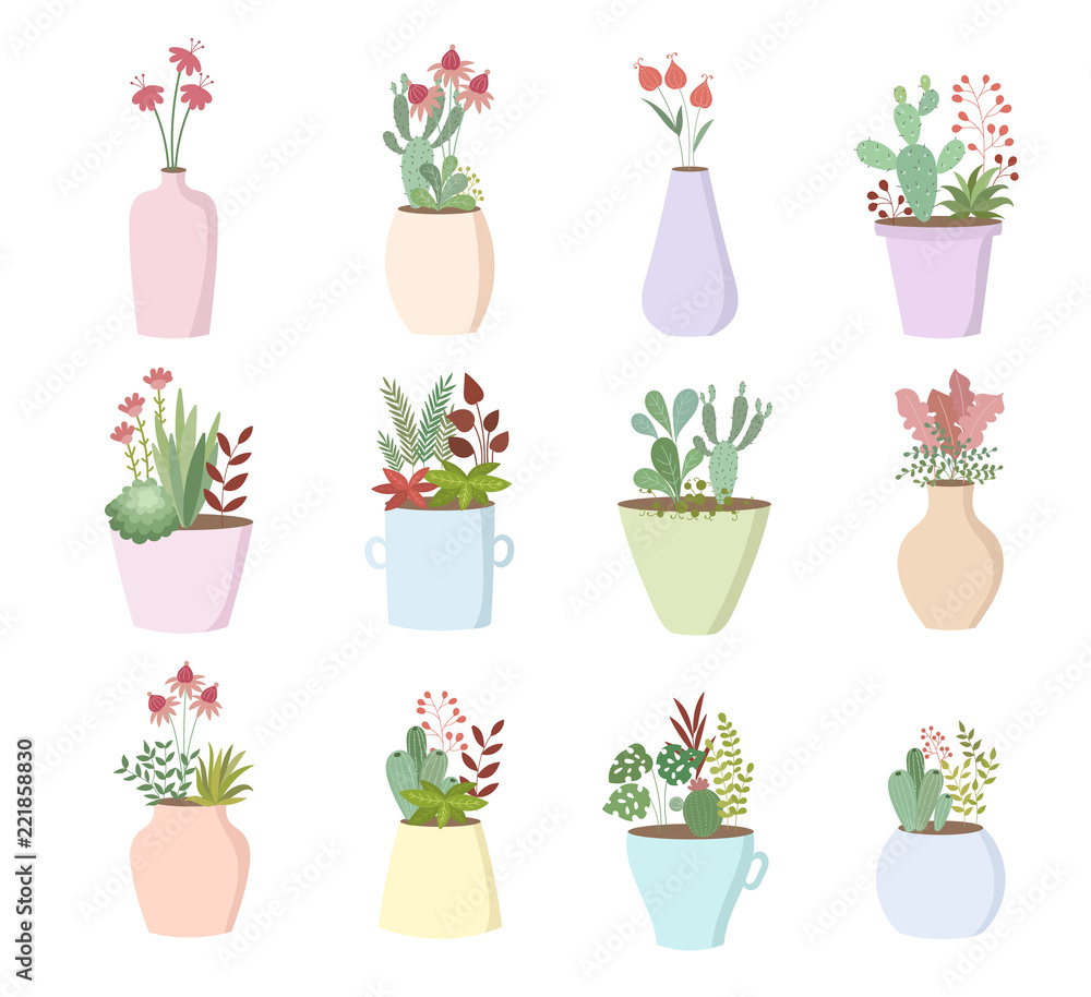 Drejning Indirekte Formode Vector collection of cute line drawing flower pots with house plants Stock  Vector | Adobe Stock