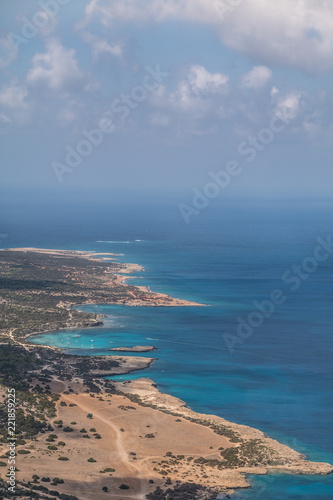 Coastline of Akamas Peninsula with the point of interest "Blue Lagoon" in Neo Chorio, Cyprus - aerial view 