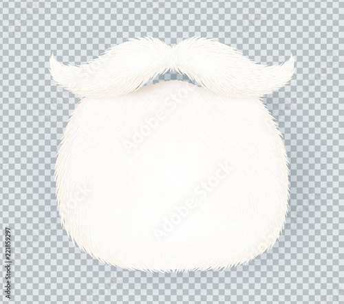 White furry vector Santa Claus beard isolated on transparency grid background