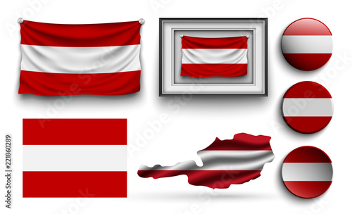 set of austria flags collection isolated