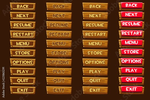 Standard set of wooden buttonss For Ui Game
